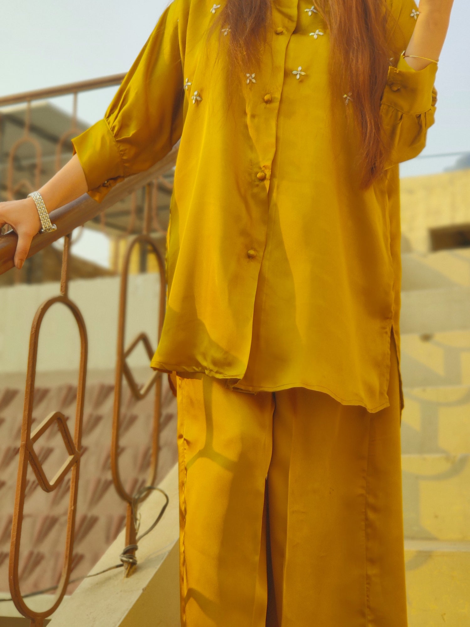 Regular Fit Co-Ord Set Mustard Yellow Silk
